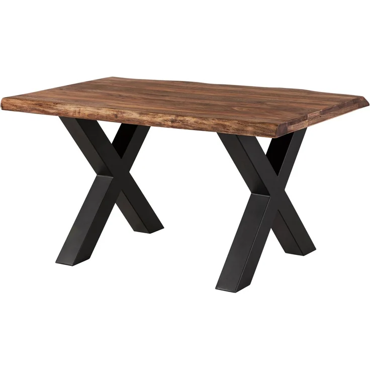 Baumtisch Sheesham 140x90x77 grau gebeizt / X-Beine anthrazit matt FREEFORM 5 – Bild 10