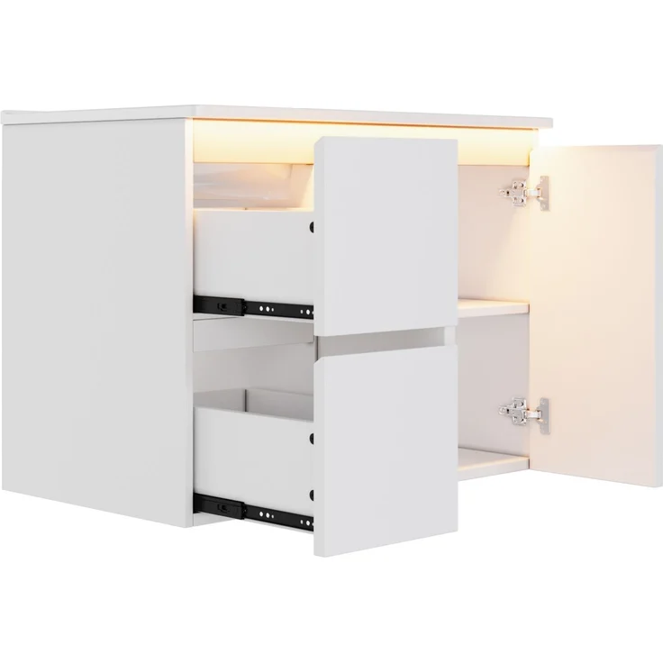Waschtisch 76x47x57 cm, wandhängend, mit Keramikbecken und LED-Sensorbeleuchtung, Weiß – Bild 9