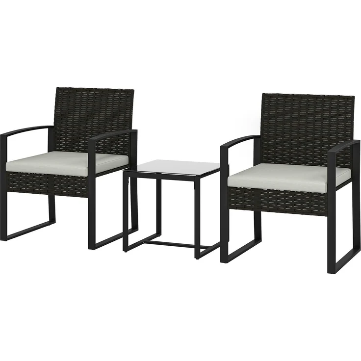 MELAYR, Rattan Bistroset, 3 teiliges Gartenmöbel-Set mit 2 Gartenstühlen, Couchtisch, 58 x 55 x 76 cm, Cremeweiß – Bild 2