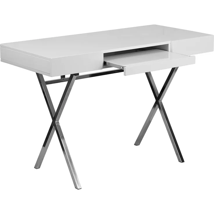 Flash Furniture Computertisch mit Tastaturablage und Schubladen, Metall, Weiß, 1 Stück – Bild 6