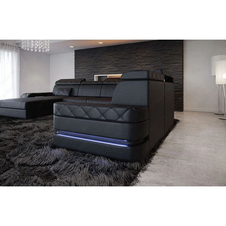 Sofa Dreams - XXL Wohnlandschaft Bologna aus Leder – Luxuriös - Ledermix - schwarz - Links – Bild 5