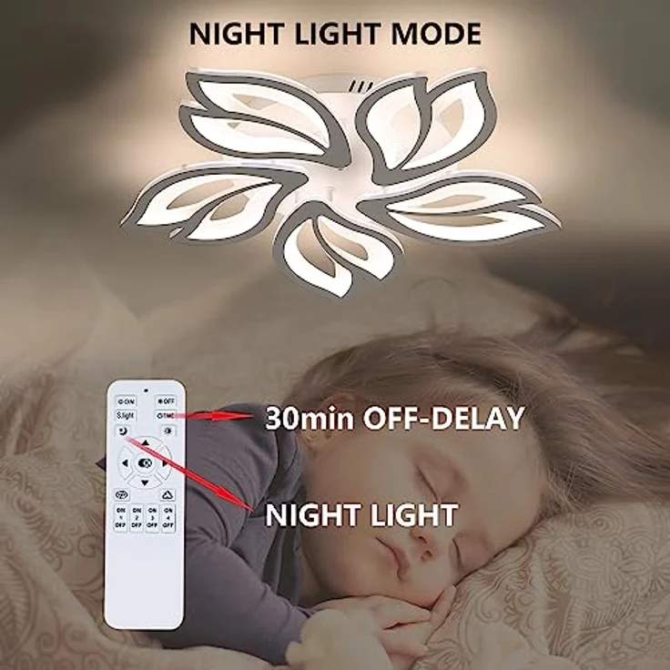 Comely LED Deckenleuchte Dimmbar, 45W Dimmbar Deckenlampe mit Fernbedienung Farbwechsel, 3000-6500K Kreative Blütenblatt Design LED Lampen Deckenleuchte für Küche Schlafzimmer Balkon Esszimmer, Weiß – Bild 7