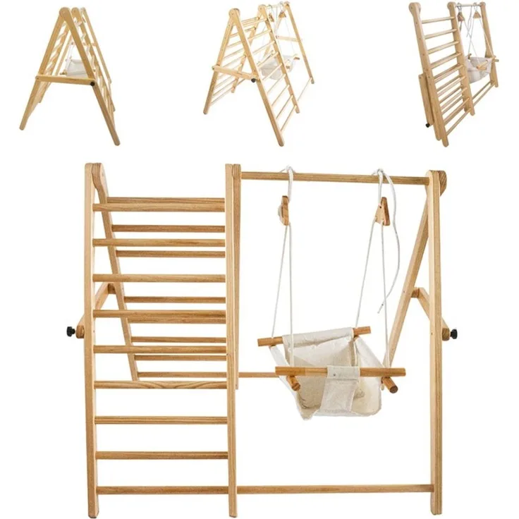 Chipolino Holz-Klettergerüst 2 in 1 höhenverstellbare Schaukel, zusammenklappbar braun