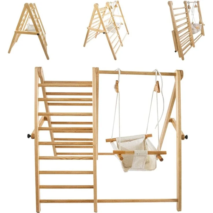 Chipolino Holz-Klettergerüst 2 in 1 höhenverstellbare Schaukel, zusammenklappbar braun – Bild 1