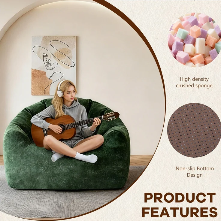 Ergonomischer, runder Sitzsack „Shimmer Bear Paw Sofa“ mit ergonomischer Form und optimaler Körperanpassung für vielseitigen Komfort und Entspannung zu Hause – Grün – 86,3 x 99 x 64,7 cm – YOUDENOVA – Bild 5