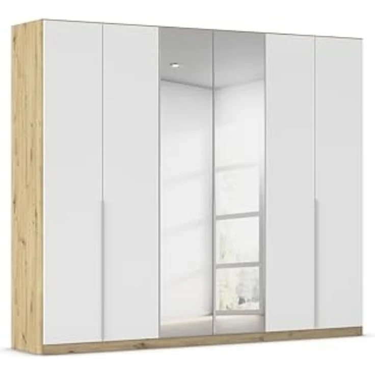 Rauch Möbel Alabama, Kleiderschrank für Schlafzimmer, Kinderzimmer, Wohnzimmer, Garderobe, Flur, 6-türig, Spiegel, mit Zubehör Premium, Farbe Weiß/Eiche Artisan, Holz, Breite 271 cm – Bild 1