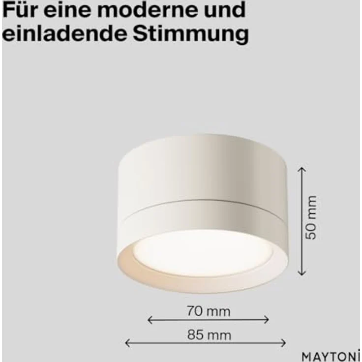 MAYTONI HOOP Deckenleuchte, Downlight GX53, 12 W, moderner Deckenspot aus Aluminium, LED Einbauleuchte für Decke in Küche, Flur, Wohnzimmer, Weiß – Bild 4