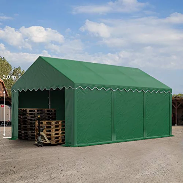 TOOLPORT Lagerzelt 3x6 m, Industriezelt mit 750 N PVC Plane, dunkelgrün, inkl. Bodenrahmen und Dachverstärkung – Bild 2