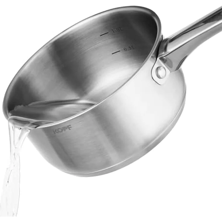 Kopf Topf-Set Clara, Edelstahl, 10-teilig mit 4 Kochtöpfen, Bratpfanne, Schmorpfanne, Stielkasserolle und 3 Glasdeckeln, für alle Herdarten inkl. Induktion, spülmaschinengeeignet und backofenfest – Bild 11