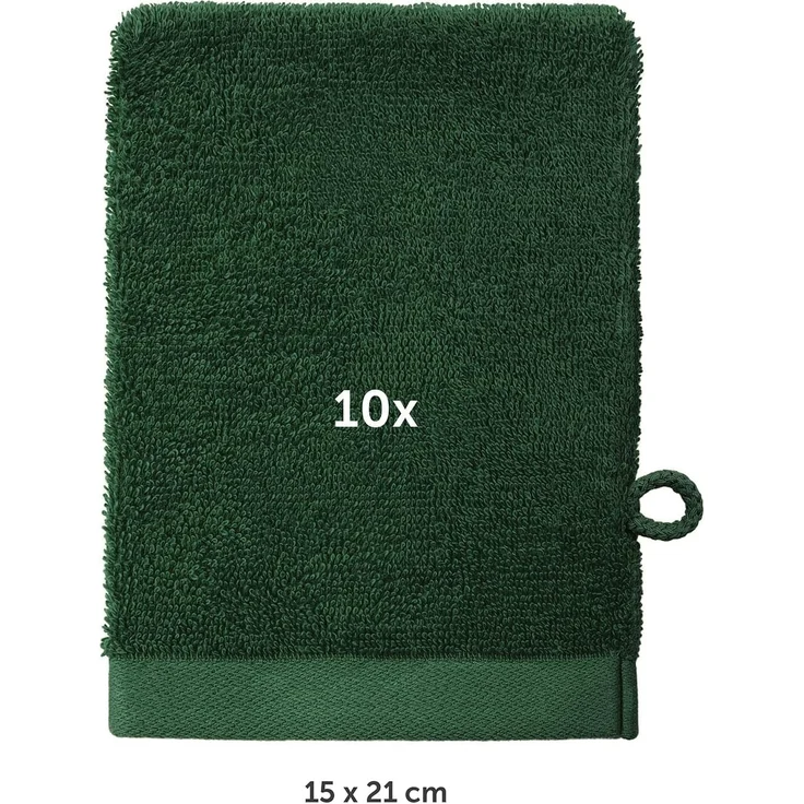 Blumtal Waschhandschuh 10er Set aus Frottee 15x20 cm - weich und saugstark, (Set), mit modischer Bordüre und praktischer Aufhängeschlaufe, 100% Baumwolle – Bild 2