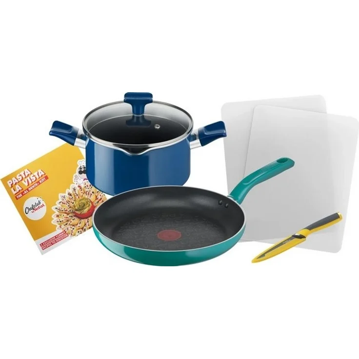 Tefal Topf-Set Tefal Pasta La Vista Kochgeschirr-Set, Aluminium (6-tlg), Pfanne 28cm & Kochtopf 20cm Inkl. Messer, Schneidebretter & Rezeptheft – Bild 4