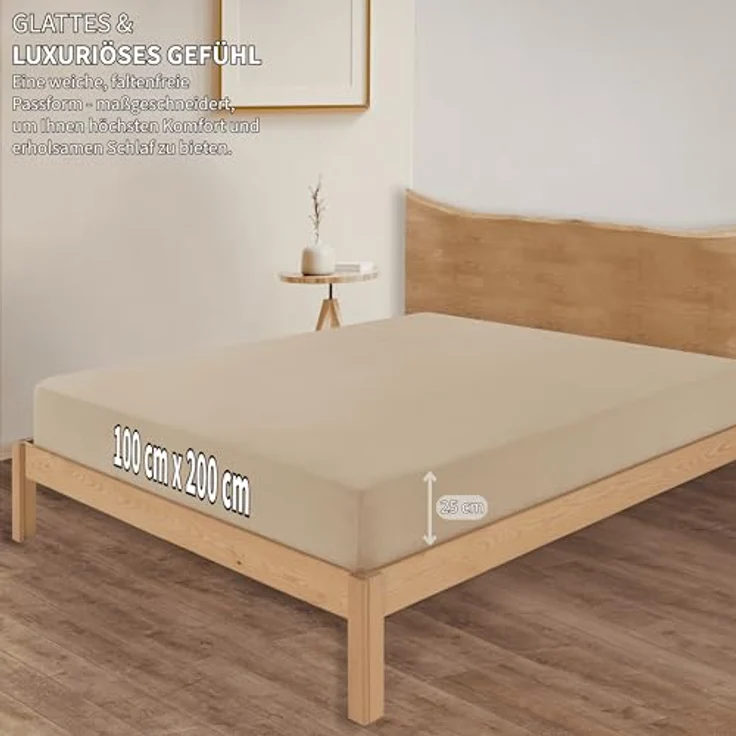 Jersey Spannbettlaken Baumwolle 100x200+30 cm, diverse Farben Beige – Bild 3