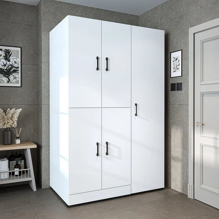 Roomart Waschmaschinenumbauschrank DORA Waschküche 115 cm mit Hochschrank, Soft-Close, 4 Farben (Waschmaschinenschrank DORA für Trockner & Waschmaschine in 4 Farben) Soft-Close-Türen, Vollauszug, 130kg Belastbarkeit, 4 Farben – Bild 2