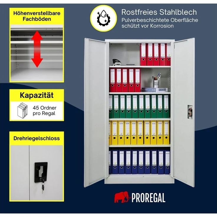 PROREGAL® Mehrzweckschrank Mega Deal Flügeltürenschrank ELEPHANT (2-St) Robuster Flügeltürenschrank Stahlschrank Werkstattschrank Spind – Bild 4