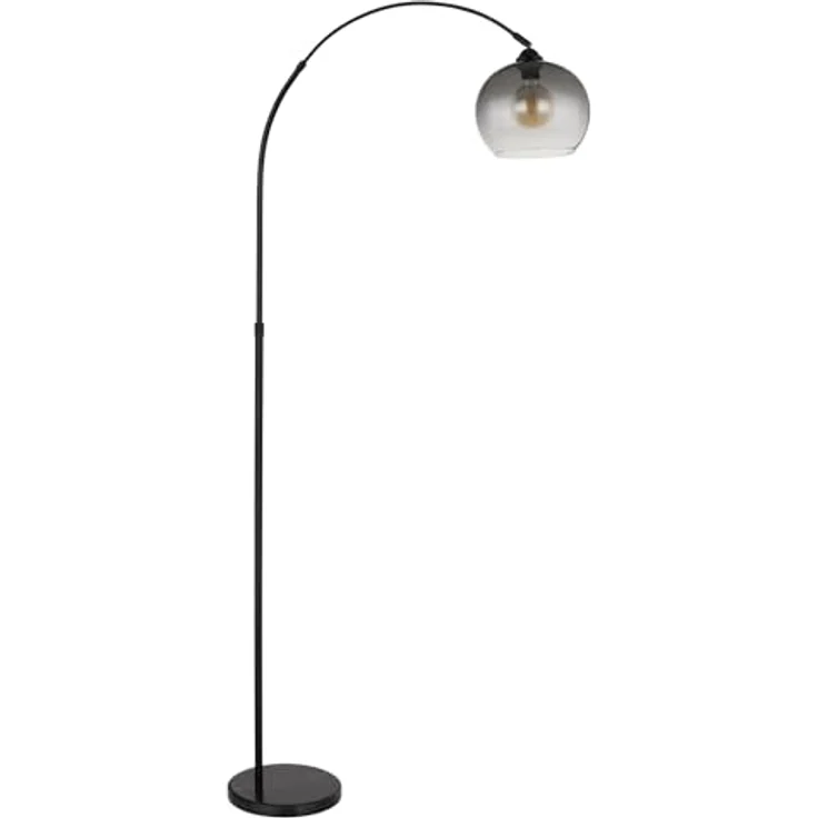 GLOBO LIGHTING Bogenlampe NEWCASTLE, 1-flammig, Schwarz, Metall, H 196 cm, ohne Leuchtmittel, Marmor Standfuß, Glasschirm in rauchfarben – Bild 4