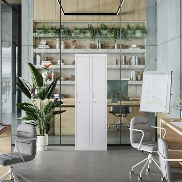 Jan Nowak Spind Schrank, Kleiderschrank, Metallschrank, Schließfachschrank | 2 Abteile mit Kleiderstange, Lüftungsschlitze, Trennwände, 4 Kleiderhaken pro Abteil | 180 x 60 x 50 cm, Grau – Bild 13