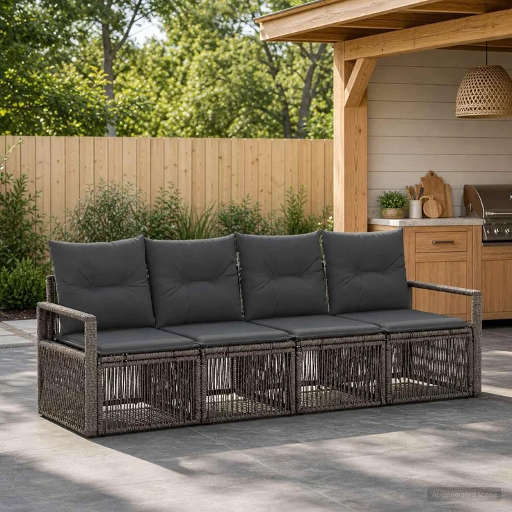 vidaXL Gartensofa-set 4 stk. 4-Sitzer Grau Poly-Rattan 3435635 – Bild 2
