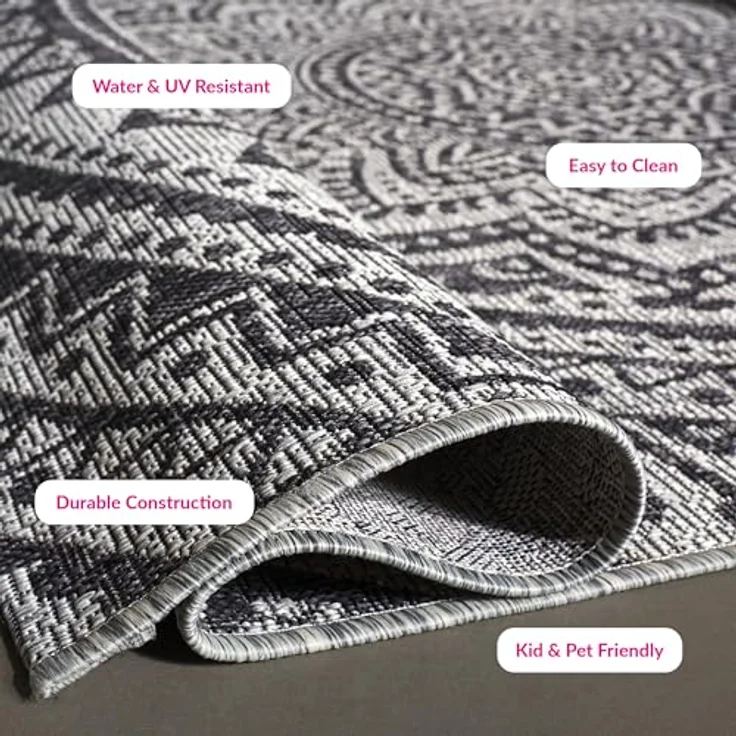 SAFAVIEH Zeitgenössische Teppich für Wohnzimmer, Esszimmer, Schlafzimmer - Courtyard Collection, Kurzer Flor, Hellgrau und Schwarz, 160 X 231 cm – Bild 11