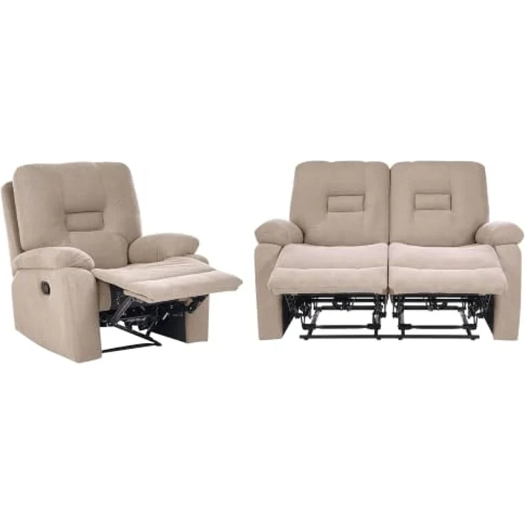 Sofa Set manuell verstellbar 3-Sitzer BERGEN Stoff Taupe – Bild 1