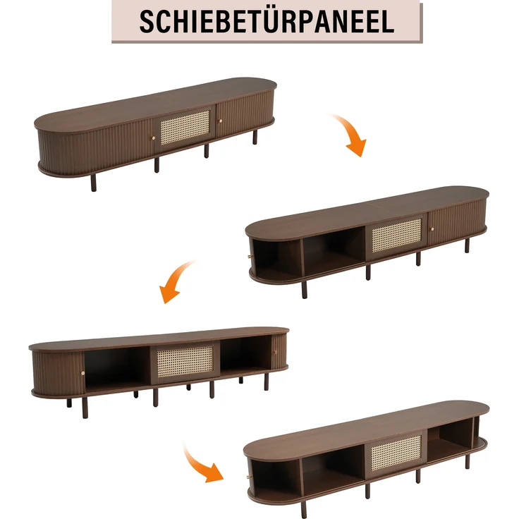 TV-Schrank MDF Rattan-Design mit Schublade & Schiebetüren 180x40x40 cm Nussbaum dunkel – Bild 7