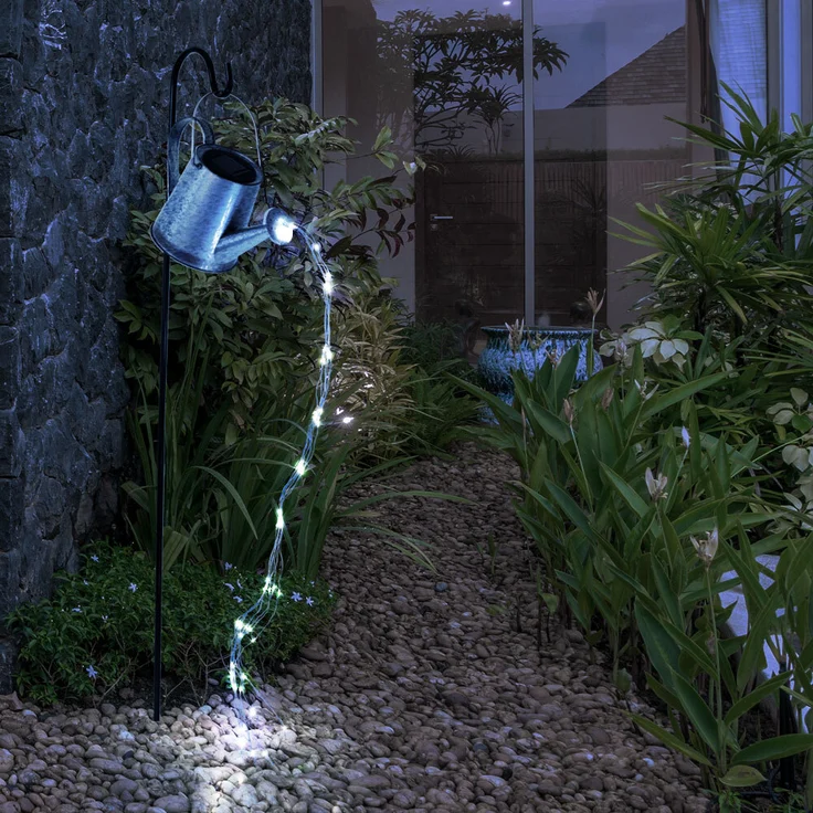 LED Solar-Steckleuchte, Gießkanne, silber-grau, H 112 cm – Bild 3