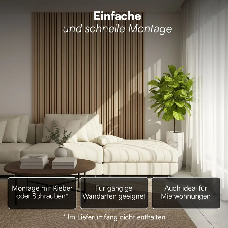 Bellamio 'Kilwa' 3D Akustikpaneele, Holzoptik Eiche, Echtholzfurnier und MDF, 110x60x2,1 cm, Wandpaneele mit Schallschutz, 4er Set – Bild 6