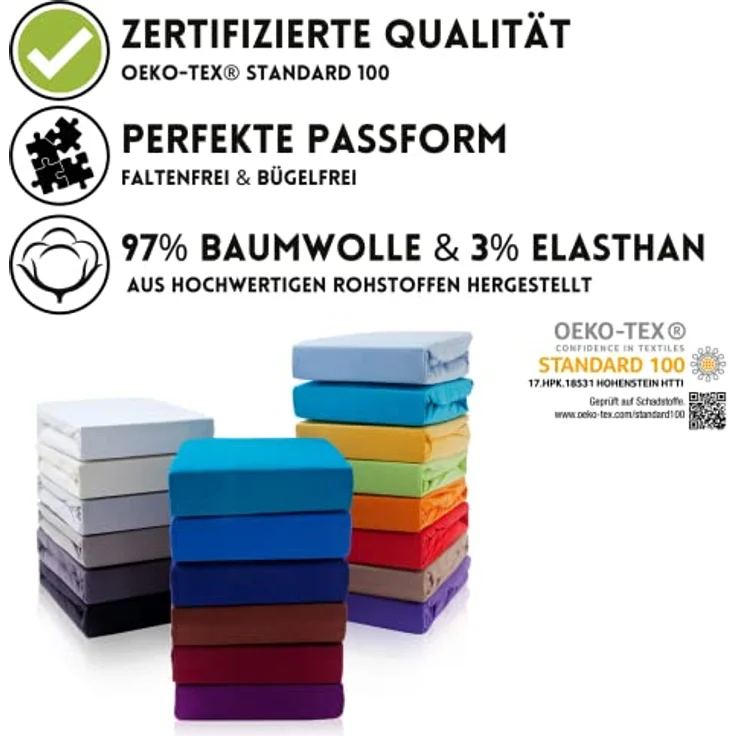 Hometex Premium Textiles Spannbettlaken Premium Boxspringbett Spannbetttuch ideal für Wasserbett und Matratzen, Jersey, Gummizug: Rundumgummizug, Spannbettlaken Premium Qualität 190 g/m², Gekämmte Baumwolle – Bild 3