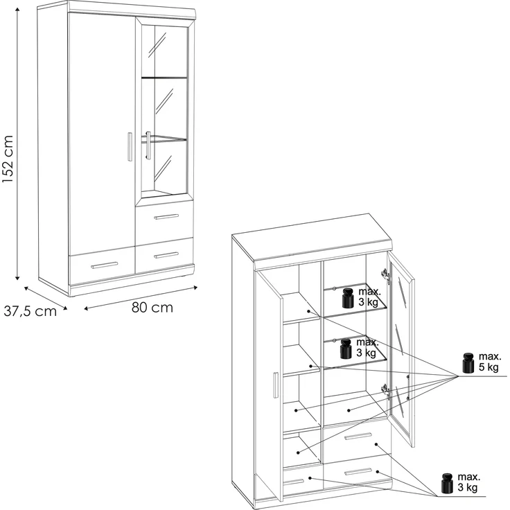 Highboard 80 cm Nussbaum IMPERIA-129 – Bild 5
