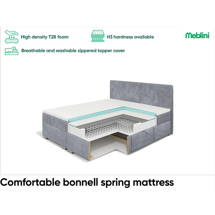 MEBLINI Boxspringbett MALDINI 160x200cm - H3B/Dunkelgrau Samt - mit Bettkasten - Polsterbett - Doppelbett mit Topper & Bonellfederkern-Matratze – Bild 5