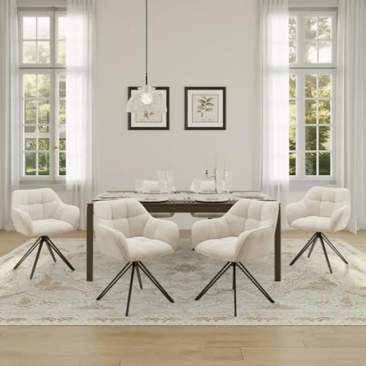 COLAMY Drehstühle für Esszimmer, 6er Set, Drehbare Polsterstühle mit Armlehnen und Rückenlehne, Bequeme Küchenstühle für Wohnzimmer & Essbereich, Beige