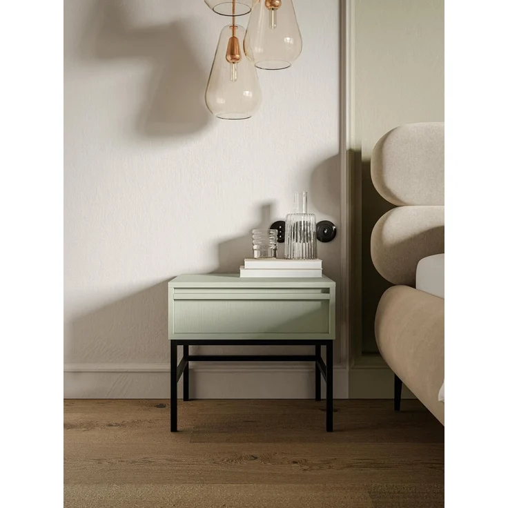 Selsey 'Evo' Nachttisch mit Schublade, salbeigrün mit schwarzem Metallgestell, ca. 44 x 50 x 34 cm – Bild 2