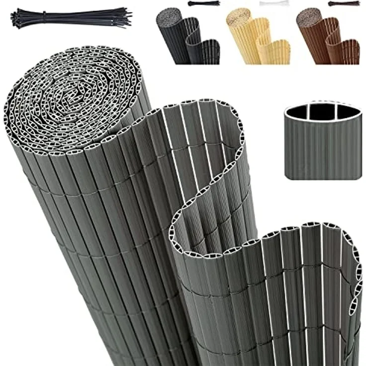 Sekey PVC Sichtschutzmatte 80x400m Doppelte Verstärkung Innen, Balkon Sichtschutz mit Kabelbindern, Sichtschutzzaun Windschutz Wasserdicht ohne Bohren für Balkon Garten, Grau – Bild 1