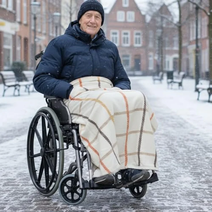 Outdoordecke Rollstuhldecke DECKE für ROLLSTUHL Beindecke Rollstuhlfahrer Kniedecke, Seniori, 3. Ecru - Gitter – Bild 6
