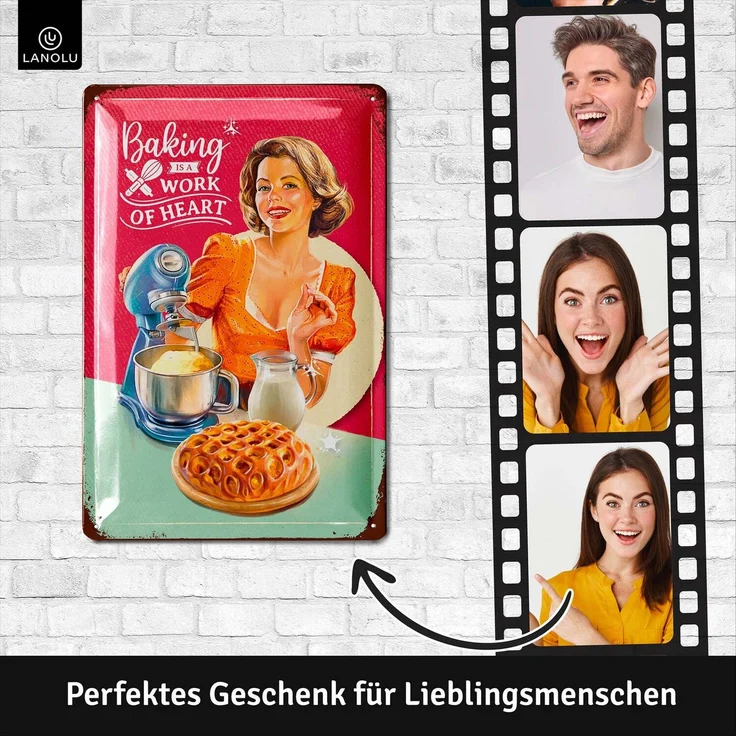 LANOLU Blechschild Baking - Work Of Heart - 20x30cm – Metall – Mehrfarbig – 20255 – Bild 4