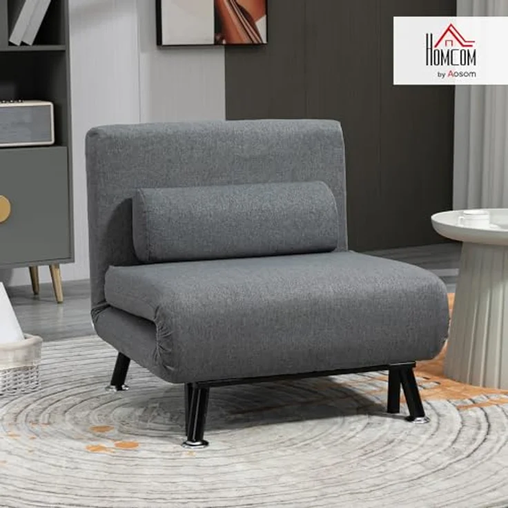 HOMCOM Sessel Schlafsofa, Klappmatratze, Bett, Gästebett (Klappbett, 1-St, Schlafsessel), für Wohnzimmer, Dunkelgrau – Bild 3