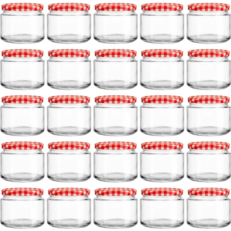 hocz 25x Marmeladengläser 330 ml | mit Deckel Rot Kariert TO 82 | Einmachgläser mit Schraubdeckel zum befüllen | Sturzgläser für Marmelade Schraubgläser | leere Gläser Set | 25 Stück