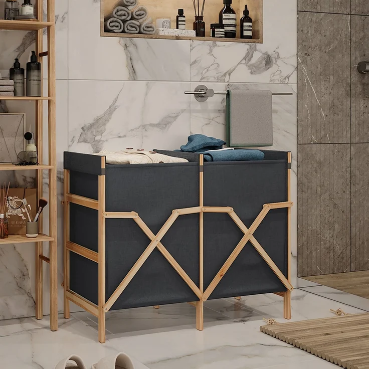 Badschrank für Wäsche Bruno Grau 80 x 64 cm mit 2 Fächern Vicco – Bild 3