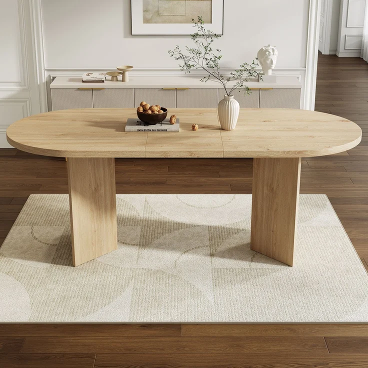 Esstisch 200 * 90 cm, geeignet für 6–8 Personen, Esstisch mit abgerundeten Ecken, verdickte Tischplatte, Esstisch im einfachen Stil, Eichenfarbe – Bild 5