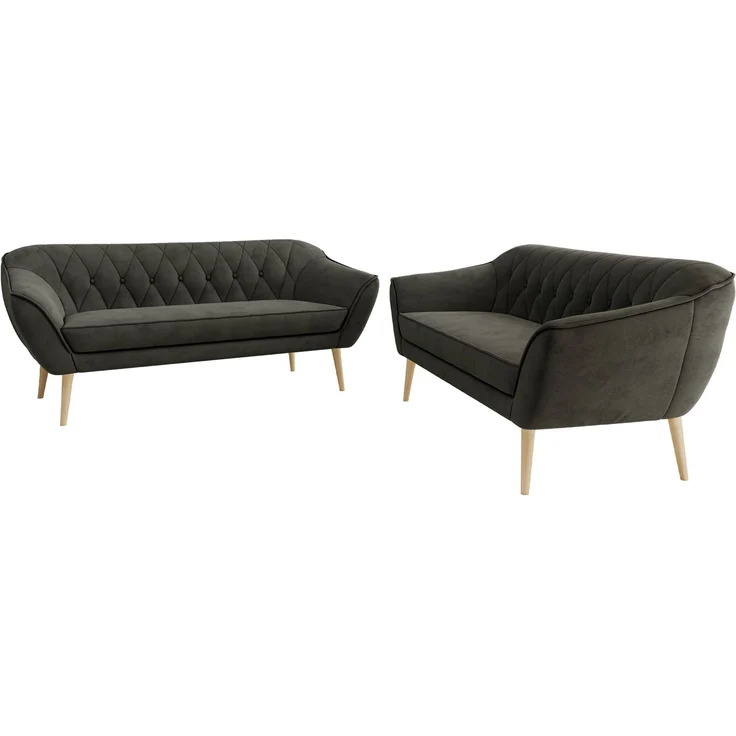 Wohnzimmerset Möbelset PIRS 3-3, Armlehnen, Wellenfederung, Buche Füße, Dreisitzer Sofa, Polstermöbel Set - Hellgrau Velvet – Bild 7