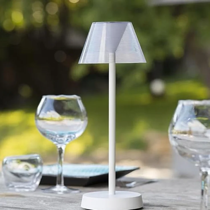 LUMISKY Beverly Tischlampe, kabellose LED-Nachttischlampe in Weiß-Grau, dimmbar, spritzwassergeschützt, 34 cm – Bild 3