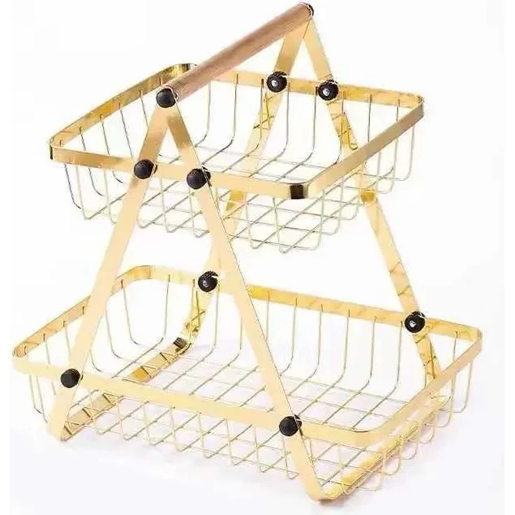 2-stöckige Etagere mit Griff, Obstkorb in Gold - Tragbar & Platzsparend