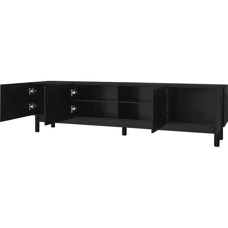 TV-Schrank Lowboard mit gewölbten Türen, schwarz, 169x35x45,5 cm – Bild 9
