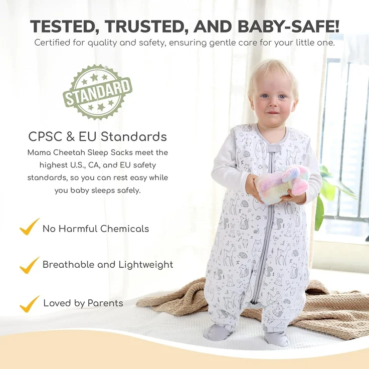 Baby Schlafsack mit Füße 1.0 TOG, Ganzjahres Schlafsack, Bio-Baumwolle Baby Schlafsäcke ohne Ärmeln Babyschlafsack mit Beinen für Säugling Kinder Junge Mädchen, 1er Pack, 70cm (Baby Höhe 80-90cm) – Bild 2