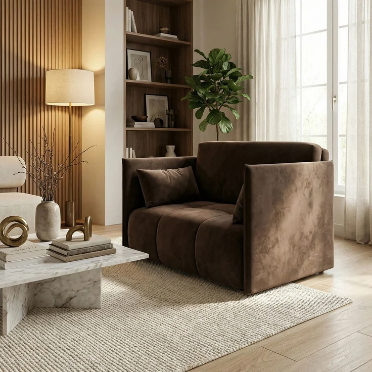 Wohnero24 Nessi 2 Schlafsofa 112x195 cm mit Schlaffunktion & Bettkasten – Sofa Braun – Bild 2