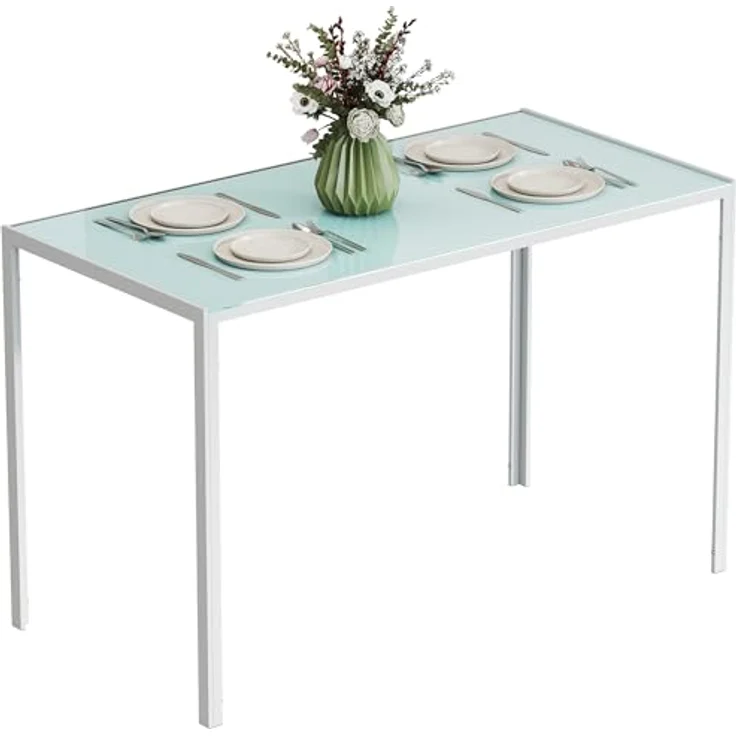HOMCOM Esstisch 120x60 cm Küchentisch für 4 Personen Esszimmertisch mit Tischplatte aus Hartglas moderner Tisch für Küche, Esszimmer Wohnzimmer Weiß – Bild 2