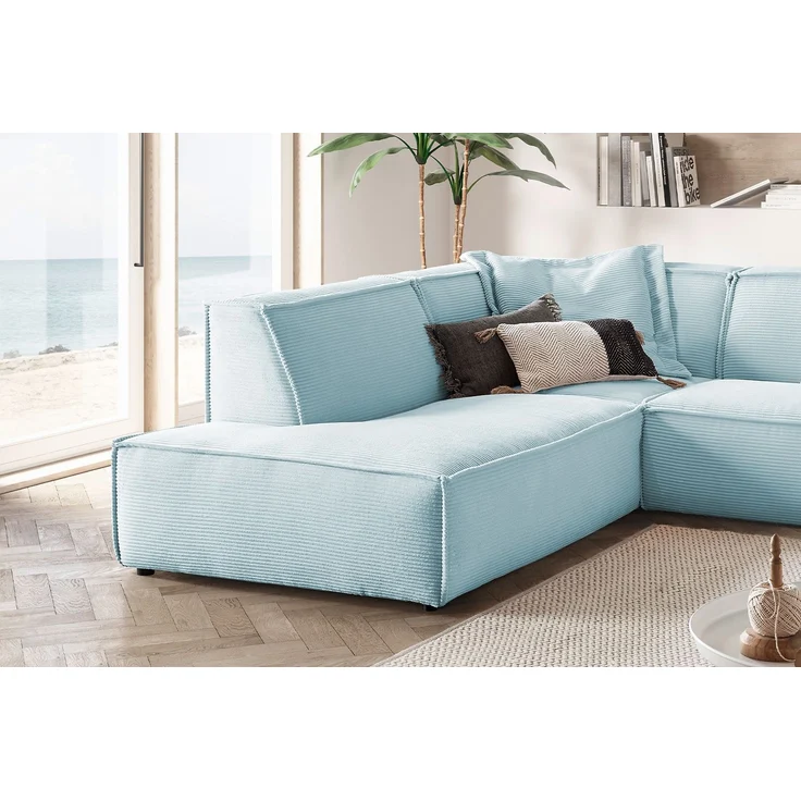 KAWOLA Sofa SAMU Ecksofa Cord hellblau Recamiere links 72 x 224 x 254 cm – Bild 4
