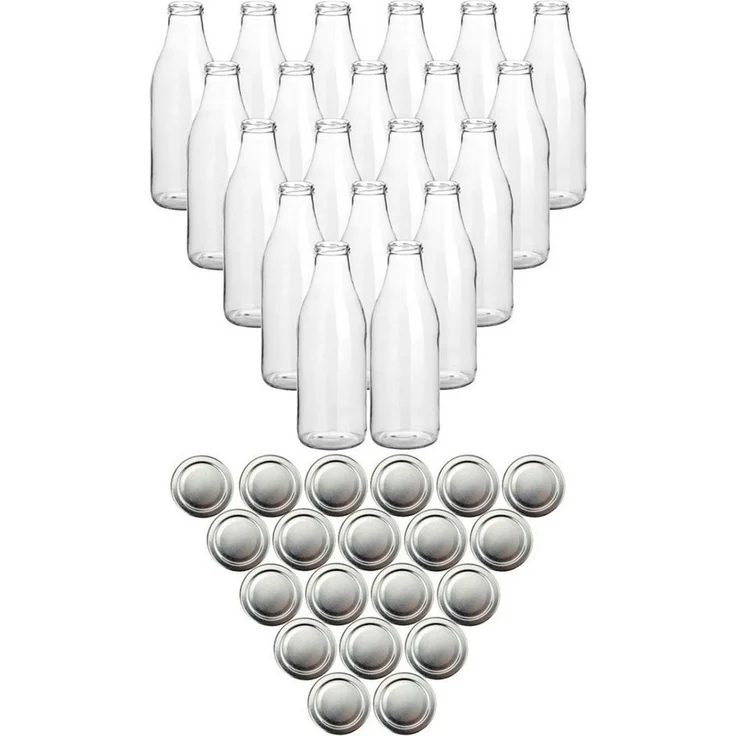 gouveo Trinkflasche Saftflaschen 1000 ml mit Schraub-Deckel - Große Flasche 1,0 l aus Glas, 20er Set, silberfarben – Bild 1