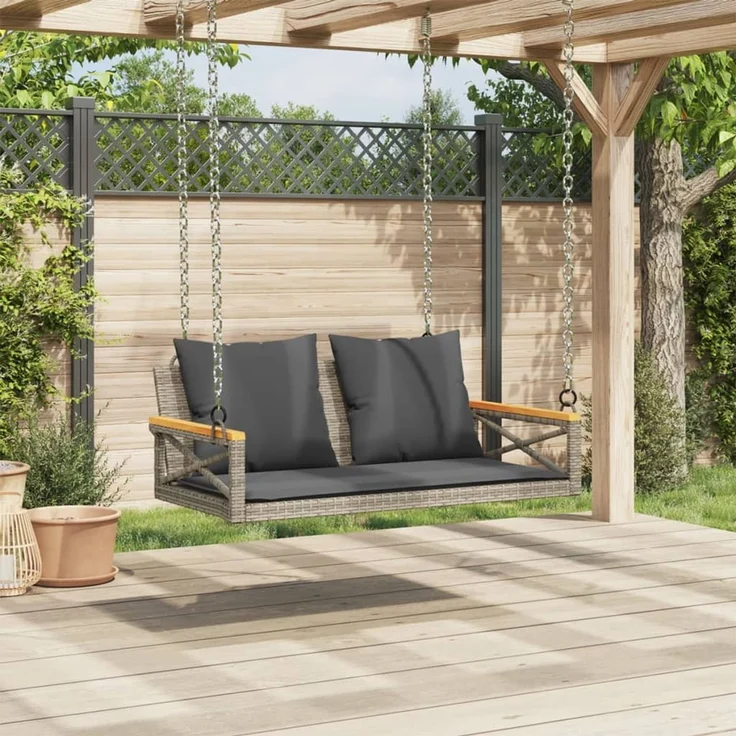 vidaXL Hängebank mit Kissen Grau 109x62x40 cm Poly Rattan 368156 – Bild 3