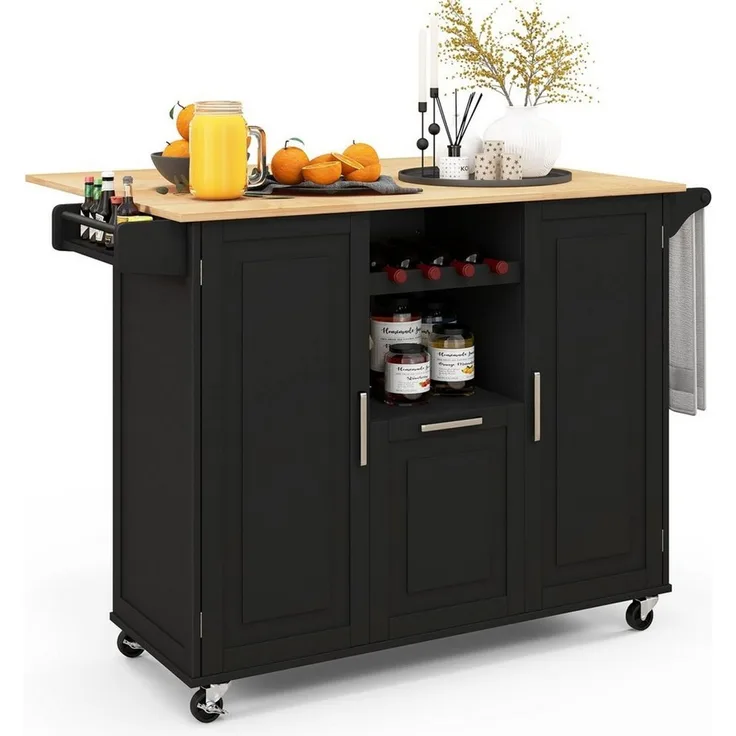 COSTWAY Küchenwagen, mit Weinflaschenregal, bis 175kg, 130 x 74 x 90 cm