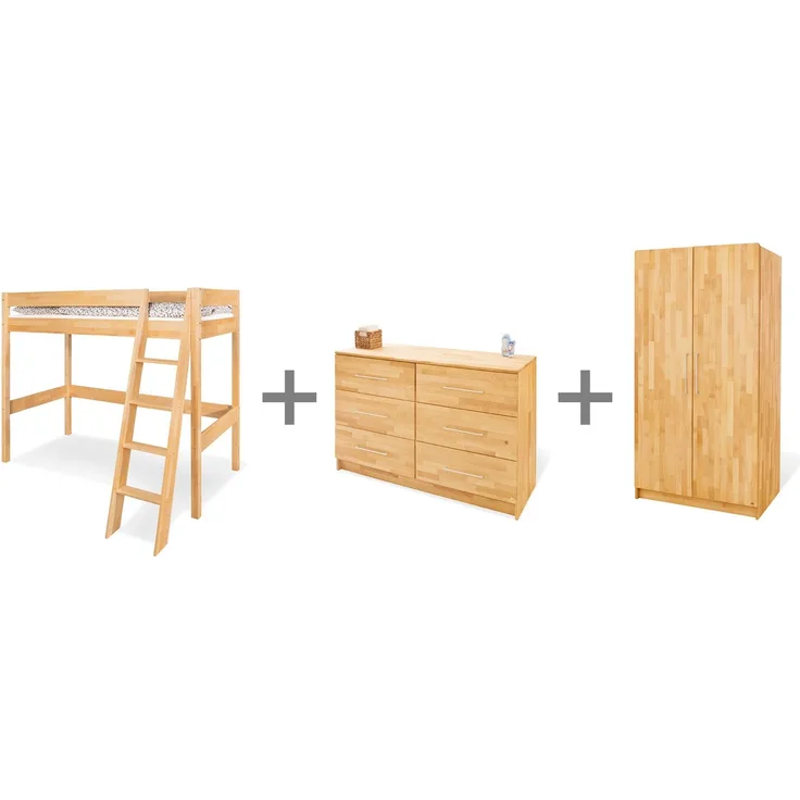 Pinolino Kinderzimmer Set Jugendzimmer 'Natura' extrabreit mit Hochbett, 3-tlg.